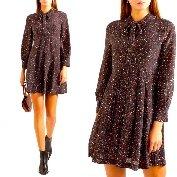 Madewell 100% Silk Red White & Blue Stars Tie Silk Dress - Picture 3 of 12